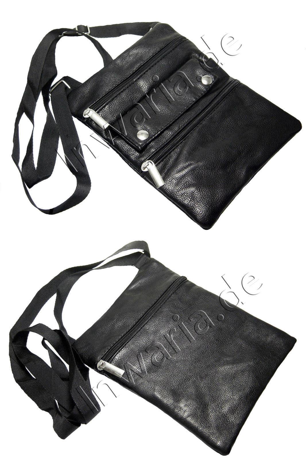 Brustbeutel Brusttasche 4 Fächer Leder schwarz braun Geldbörse Umhängetasche neu