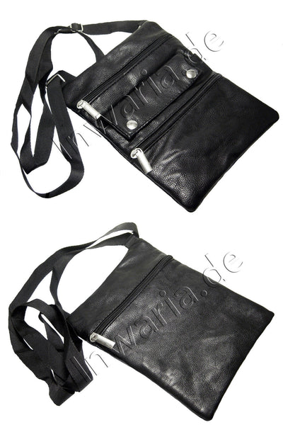 Brustbeutel Brusttasche 4 Fächer Leder schwarz braun Geldbörse Umhängetasche neu