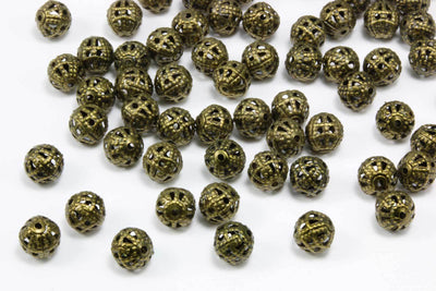 Metallperlen, filigran, Ø 6 mm, Kugel, 100 Stück