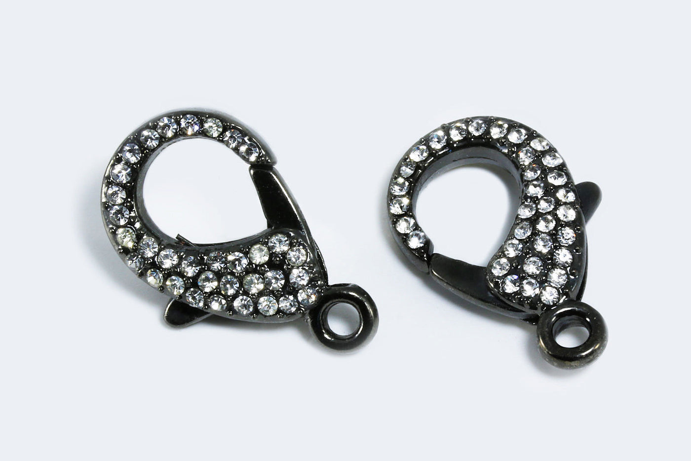Karabiner Verschluss, 30 x 20 mm, Strass Steine, schwarz
