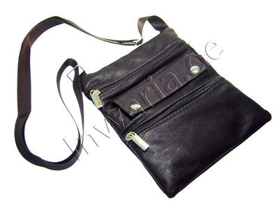 Brustbeutel Brusttasche 4 Fächer Leder schwarz braun Geldbörse Umhängetasche neu