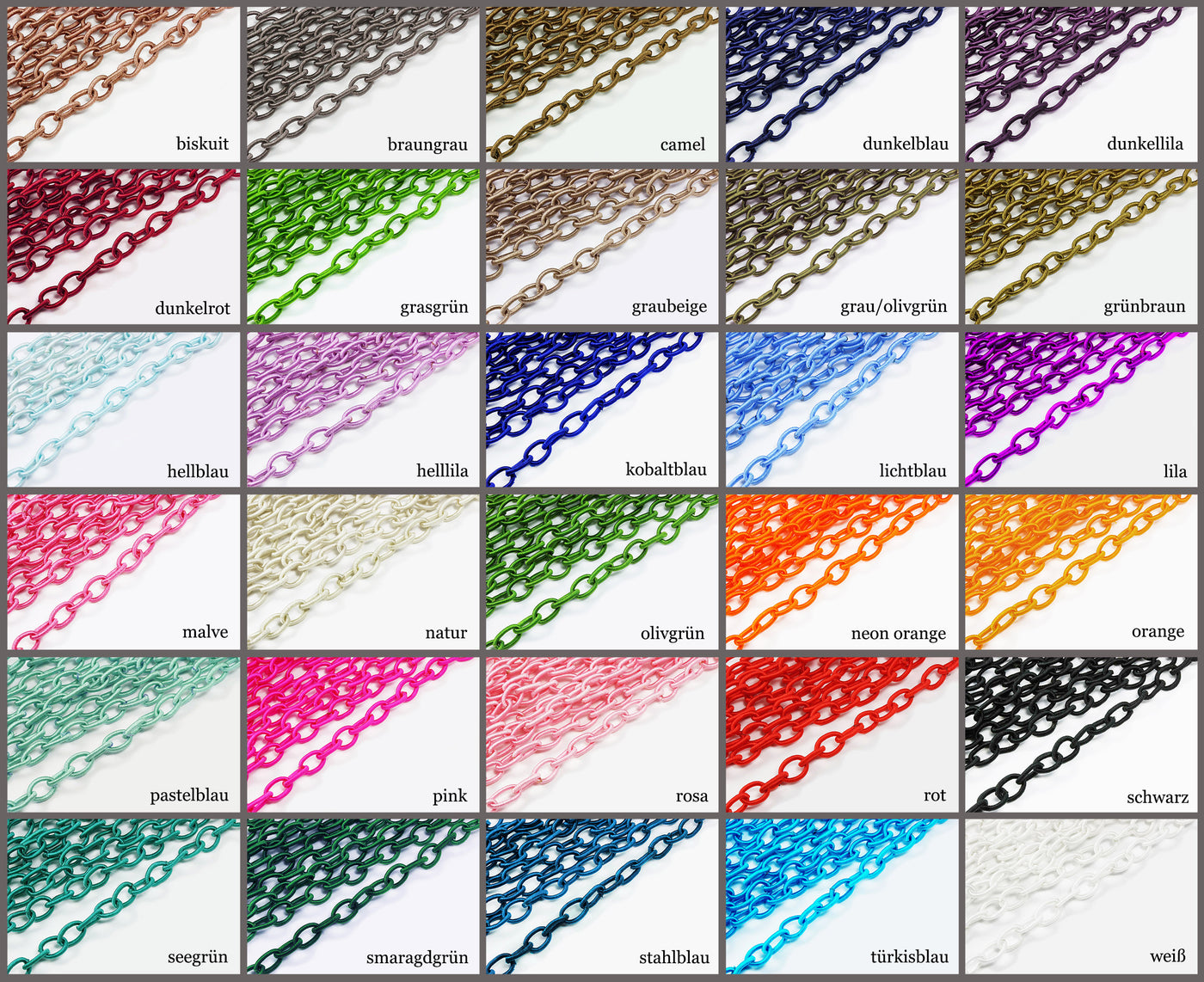 Textil Gliederkette, 90 cm, 12 x 8 mm, ohne Verschluss
