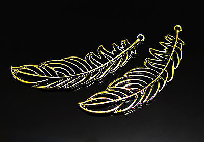 Anhänger Feder, filigran, 59 x 15mm, bronzefarben, 3 Stück