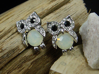 Ohrhänger Strass Eule Uhu Mondstein Ohrringe Ohrstecker Ohrschmuck, neu