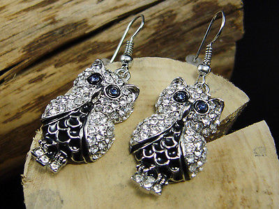 Ohrhänger Strass Eule Uhu Mondstein Ohrringe Ohrstecker Ohrschmuck, neu