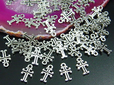 Kreuz Anhänger 11x6mm 10 Stk. klein Kreuze Charm mini silberfarben, A-247