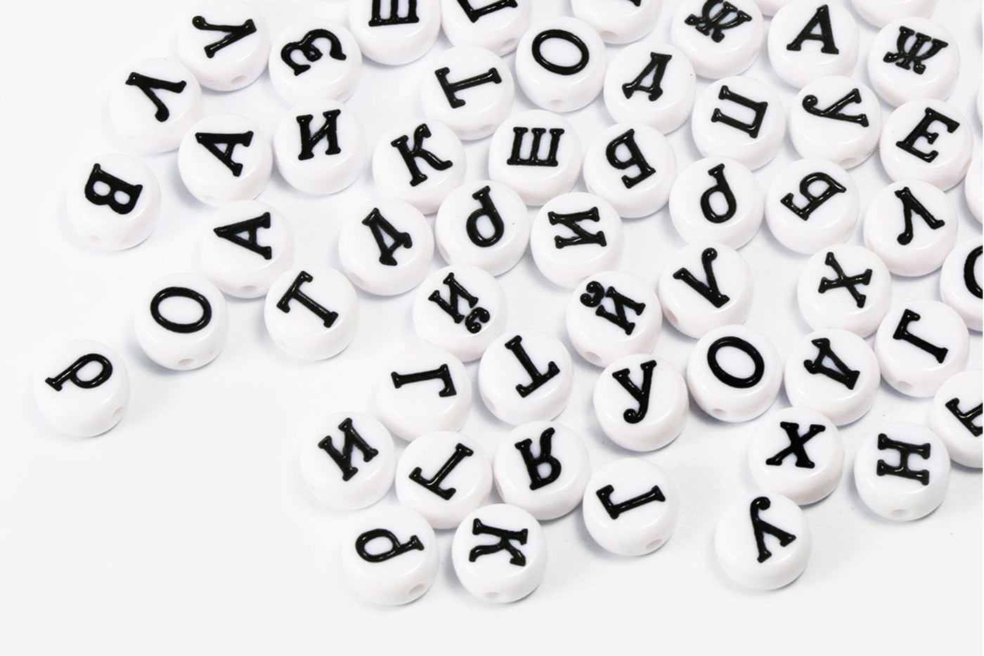 Buchstabenperlen, russische Alphabet, Mix, Ø 7 mm, 100 Stück