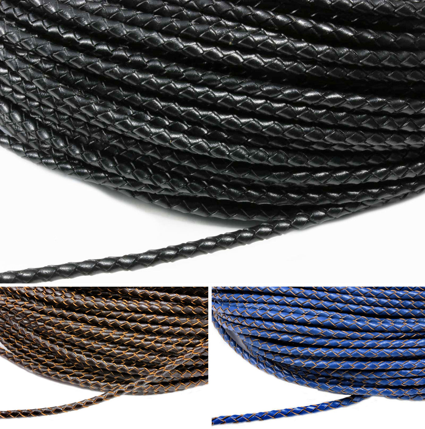 Lederband geflochten, Ø 4 mm, 1 m, Echt Leder