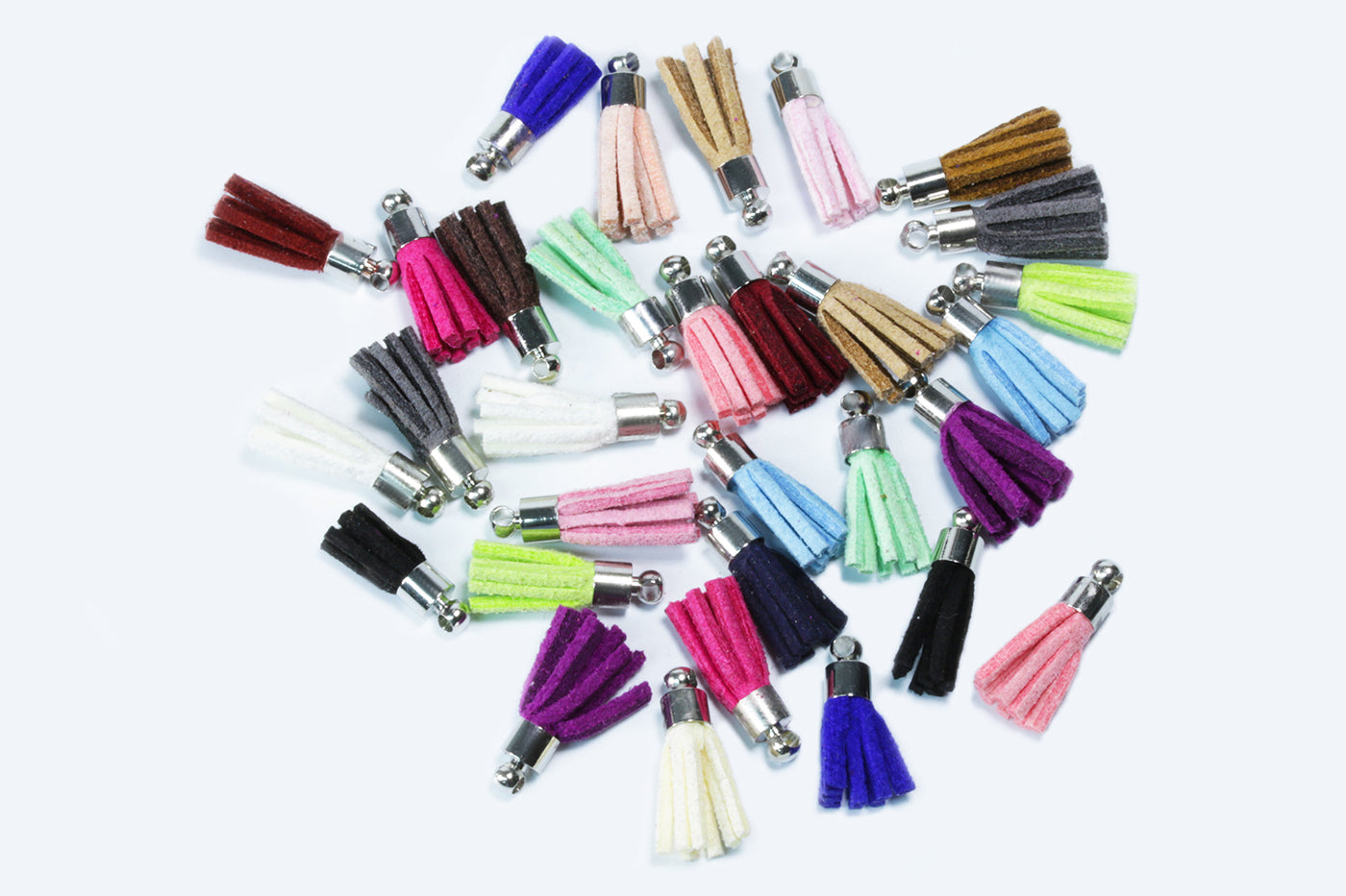 Quaste Anhänger, mini, 18-20 mm, 10 Stück, silberfarbene Kappe
