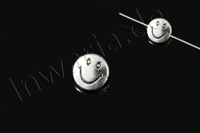 Metallperlen, Ø 10 mm, Smiley, 5 Stück
