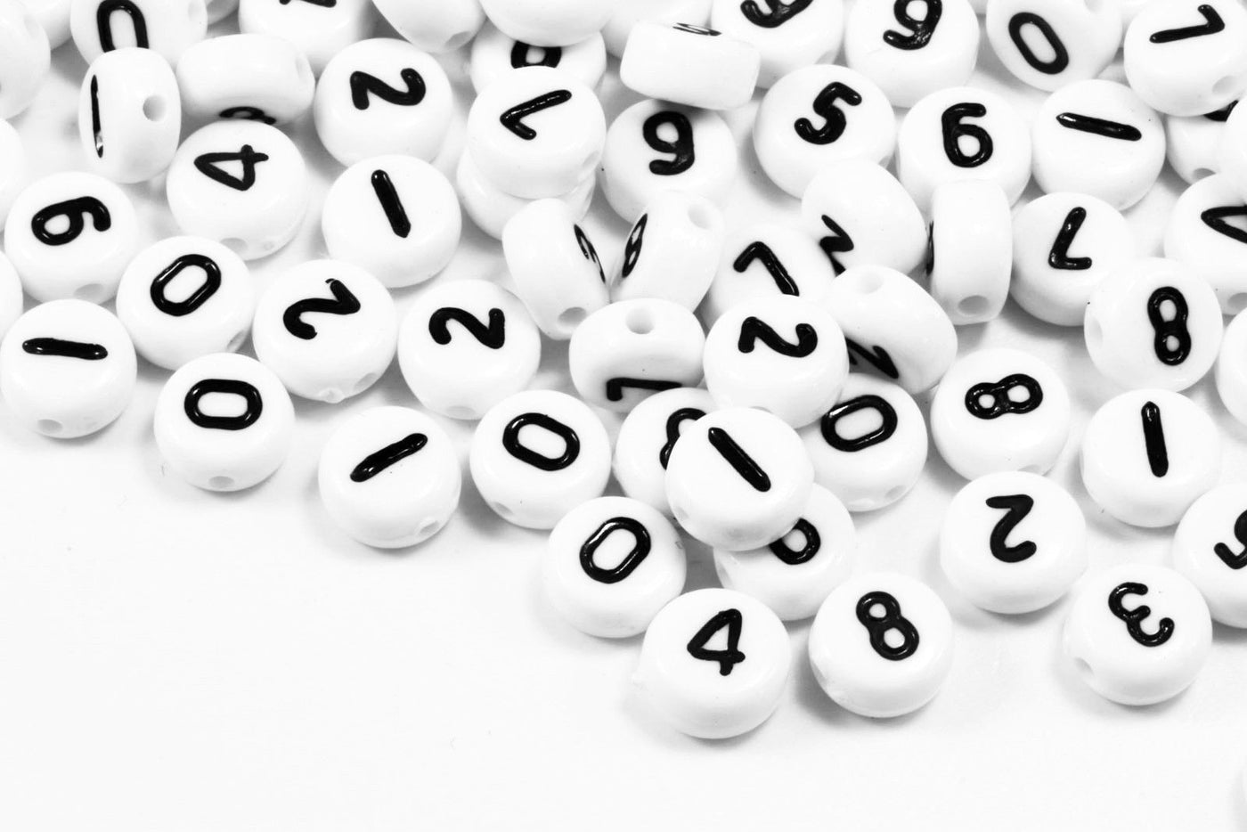 Zahlenperlen, von 0 bis 9, mix, Ø 7 mm, weiß, 100 Stück