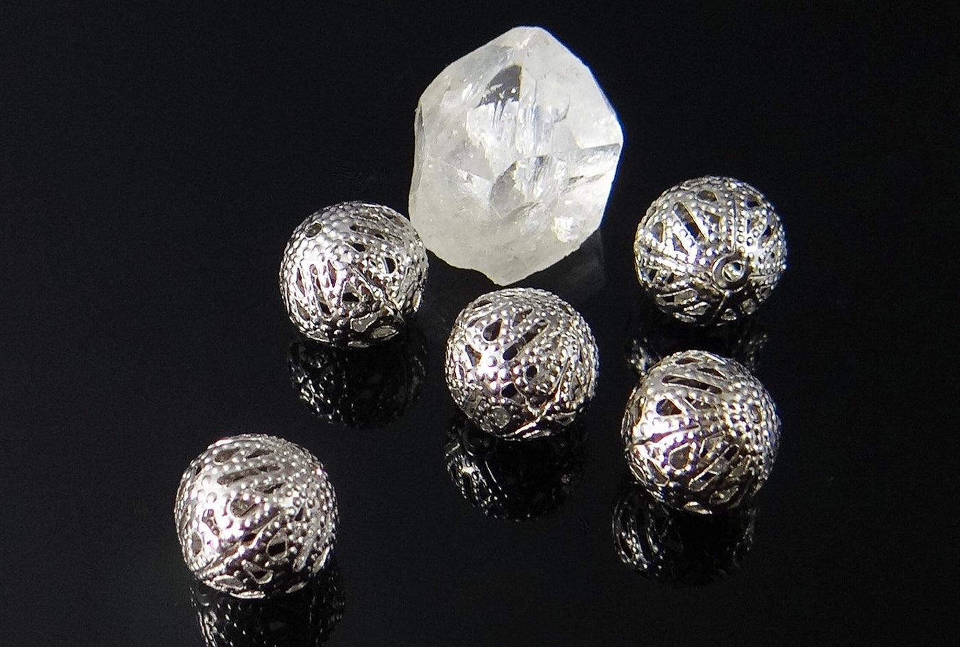 Metallperlen, filigran, Ø 10 mm, Kugel, 50 Stück