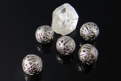 Metallperlen, filigran, Ø 10 mm, Kugel, 50 Stück