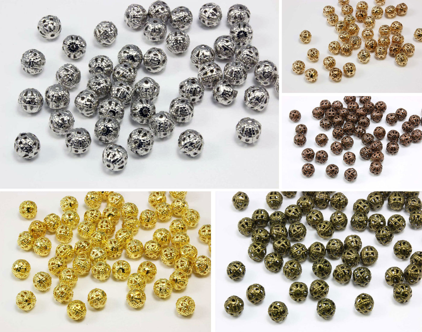 Metallperlen, filigran, Ø 6 mm, Kugel, 100 Stück