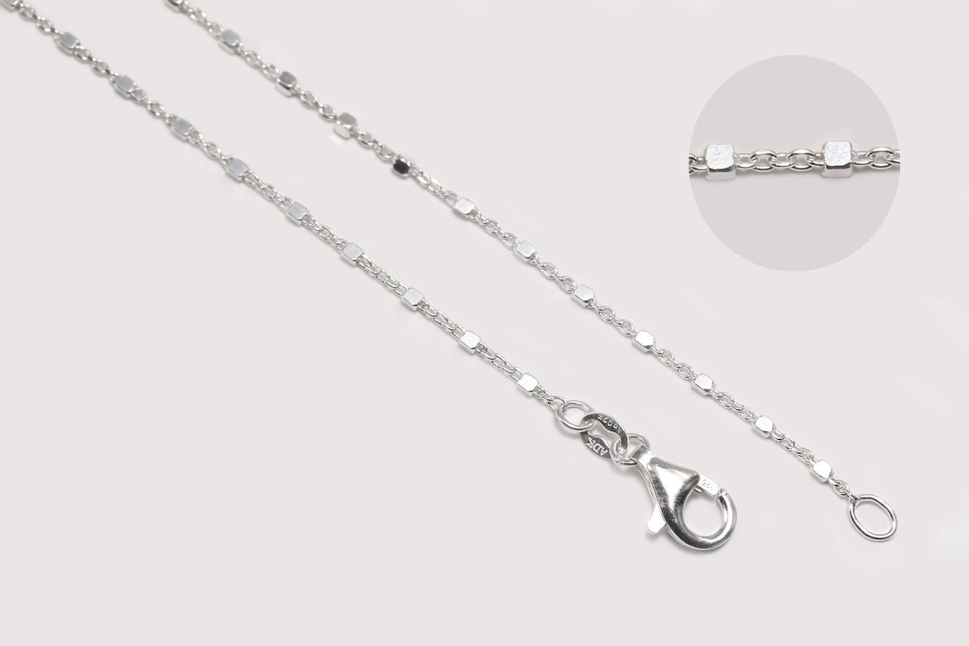 Ankerkette mit Würfeln aus 925 Silber, mit Karabinerverschluss