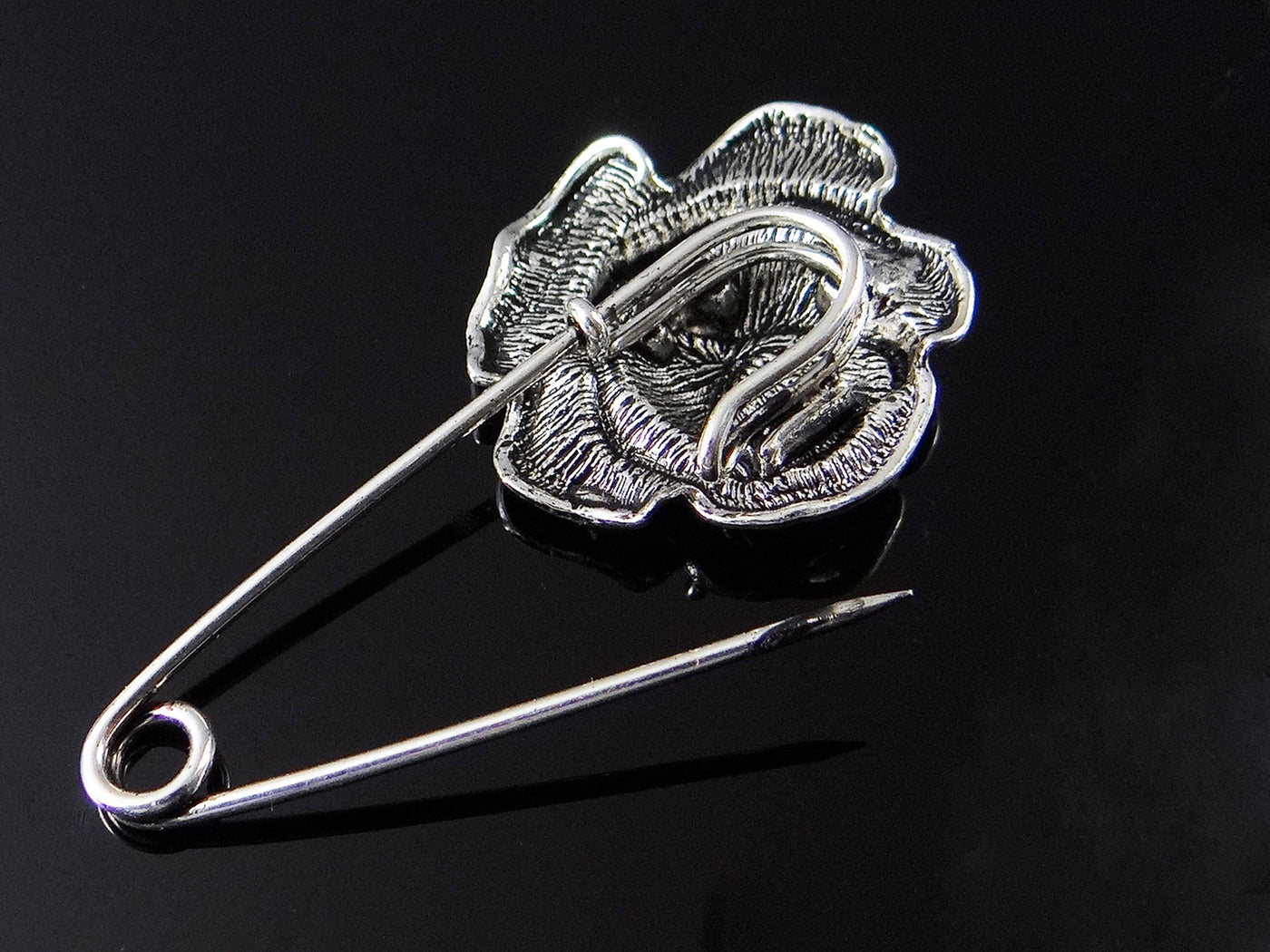 Anstecknadel Rose, 60 mm, silberfarben
