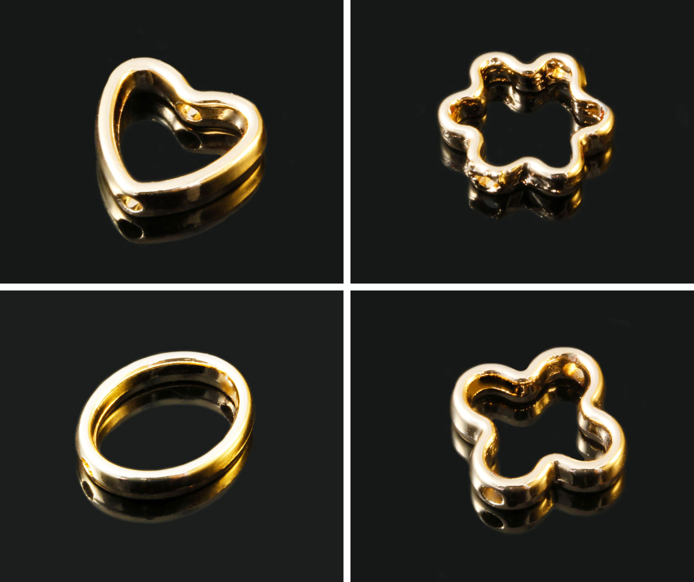 Rahmenperlen, Blume, 12 x 12 mm, hellgoldfarben