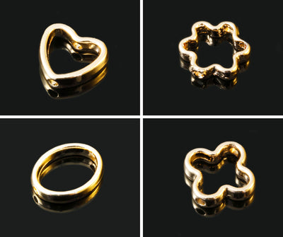 Rahmenperlen, Blume, 12 x 12 mm, hellgoldfarben