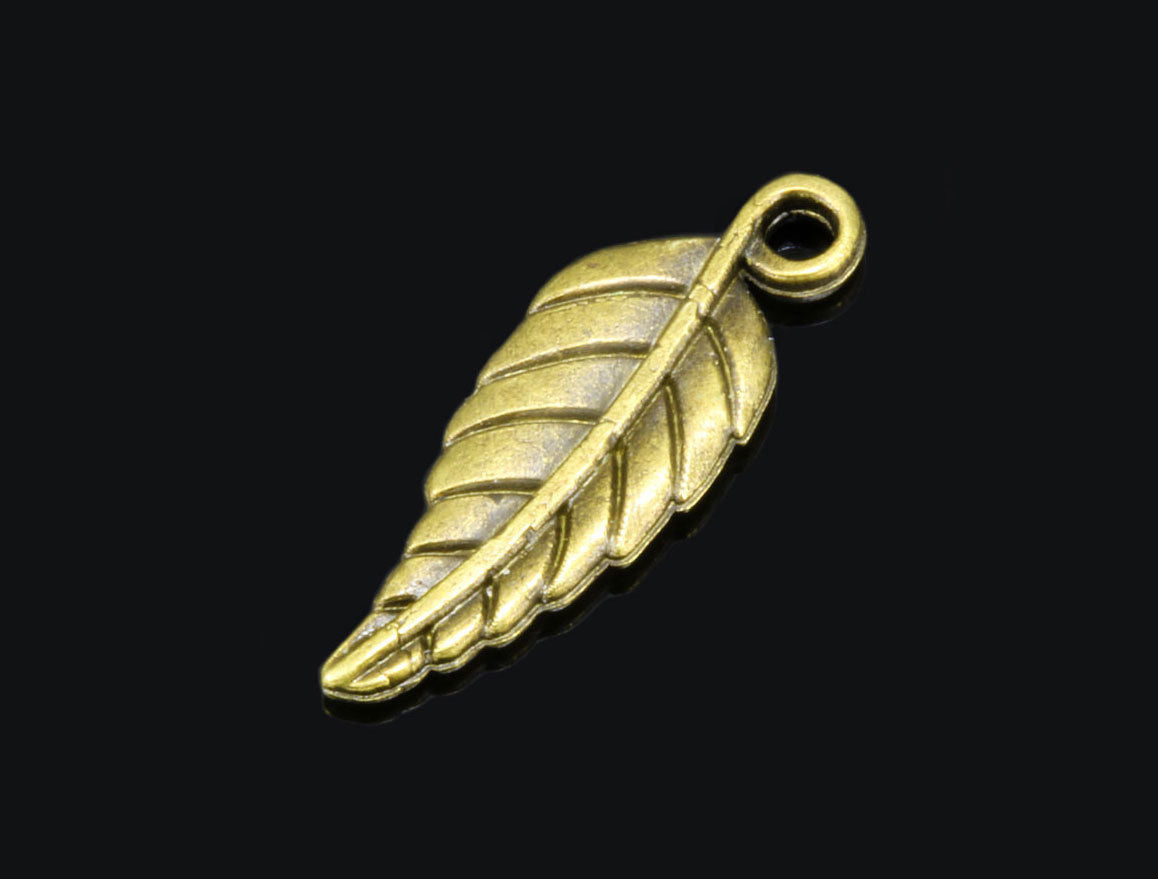 Anhänger Blatt, 19,5 x 7mm, bronzefarben, 10 Stück