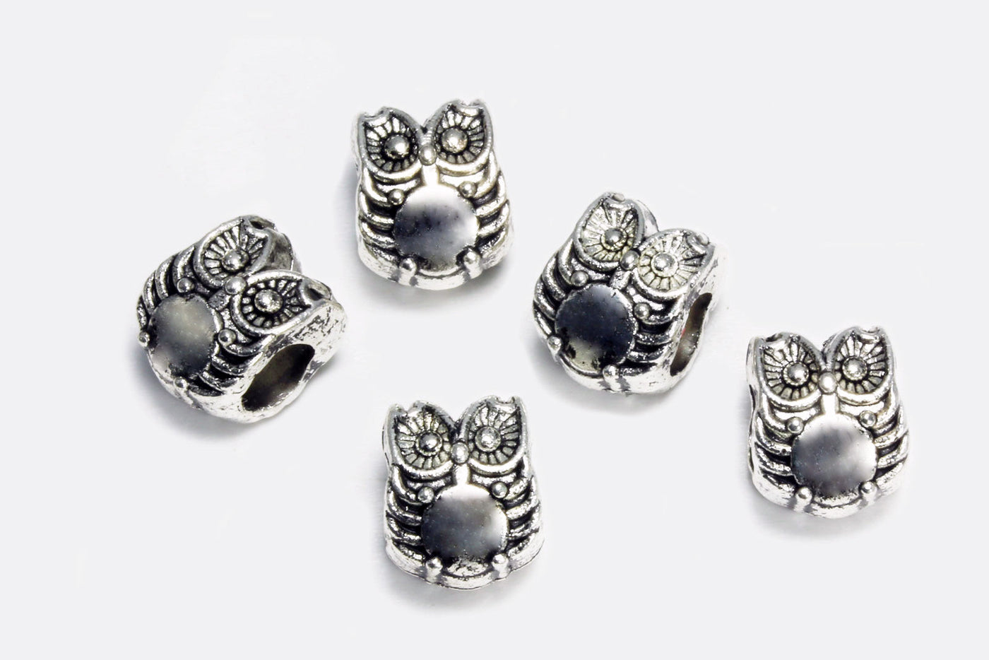 European Bead, Eule, 9 x 8 x 8 mm, silberfarben